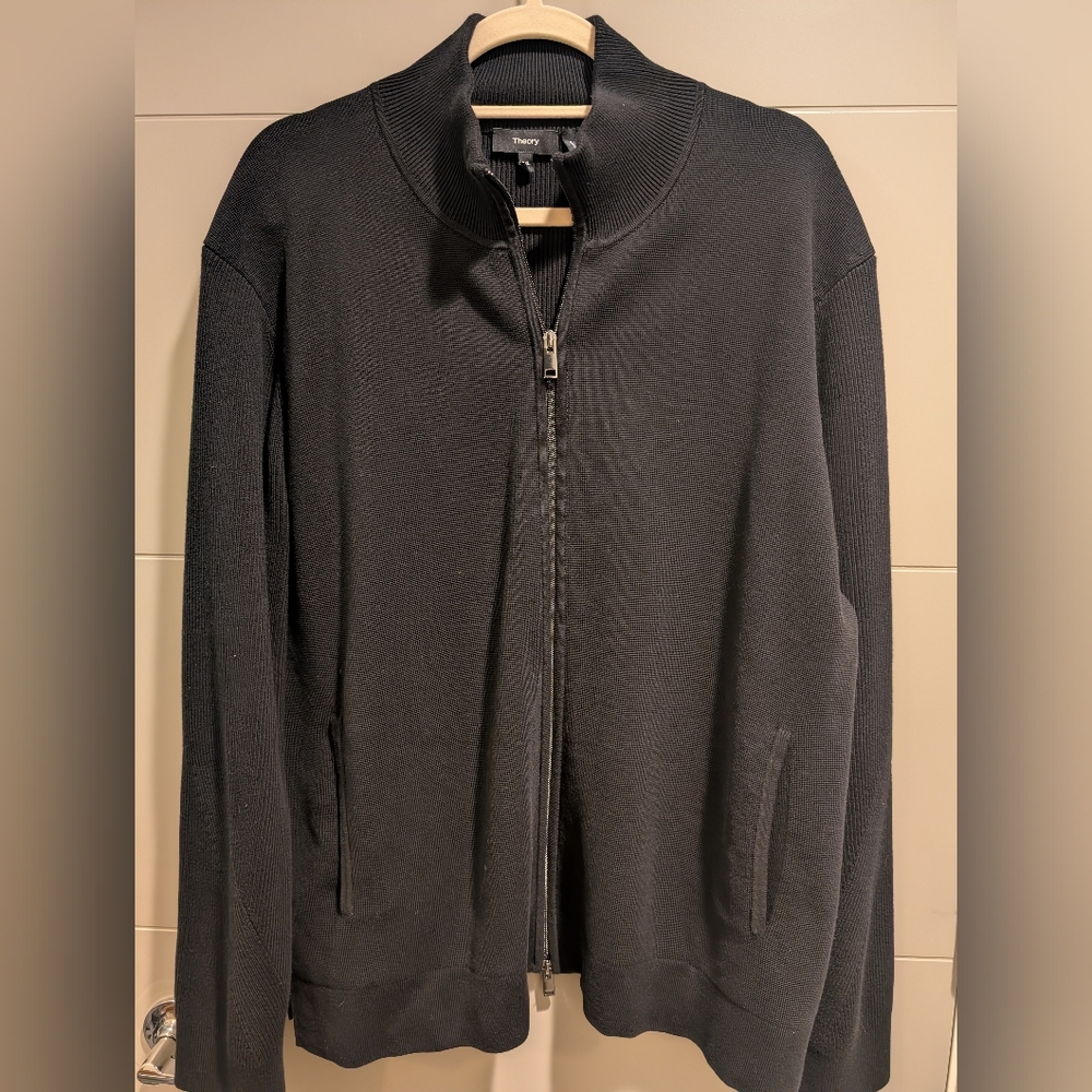 Theory Men's Black Full-Zip Cardigan Sweater - Minimalist Layering Jacket
